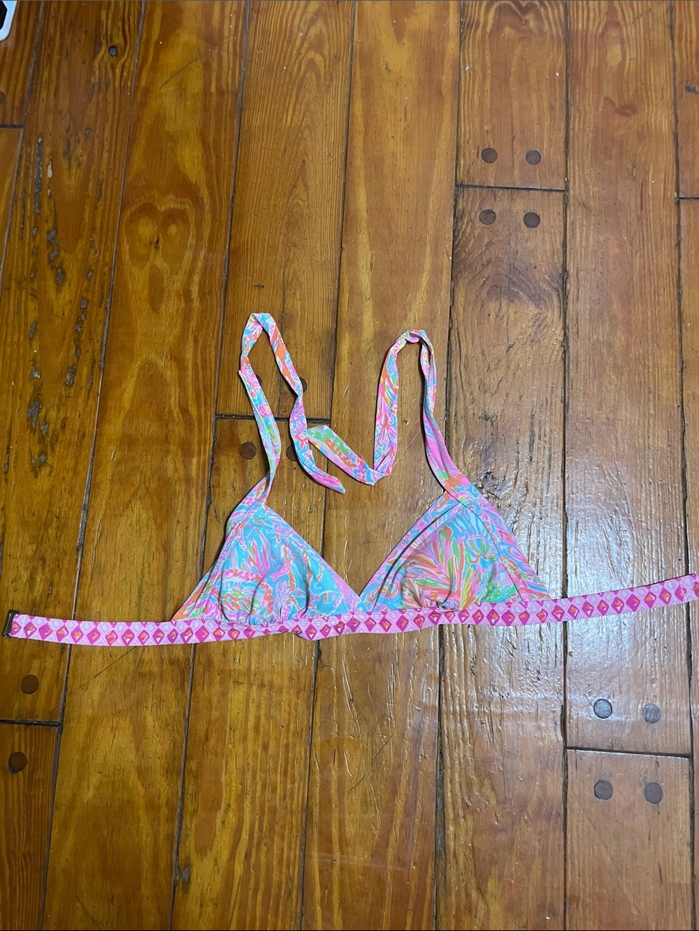 Lilly Pulitzer Pink & Aqua Printed Triangle Bikini Top